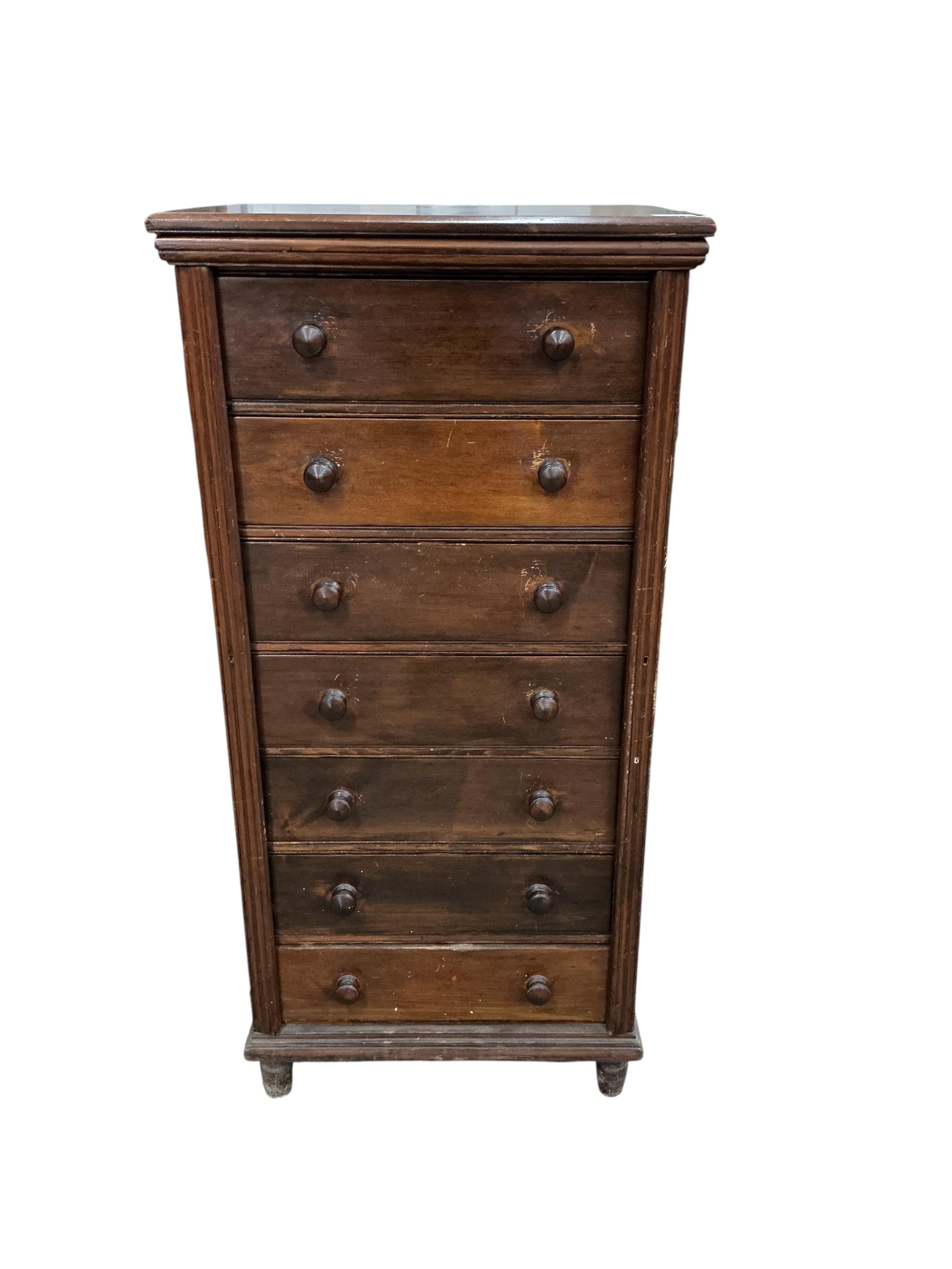 An early 20th century beech and pine Wellington chest, width 55cm, depth 41cm, height 116cm